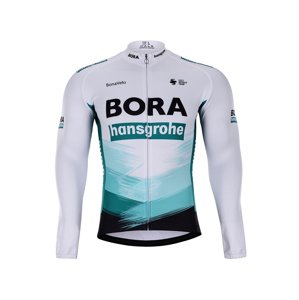 BONAVELO Cyklistický dres s dlouhým rukávem zimní - BORA 2021 WINTER - bílá/zelená/černá 3XL