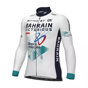 ALÉ Cyklistický dres s dlouhým rukávem zimní - BAHRAIN VICTORIOUS 2024 - bílá/modrá M