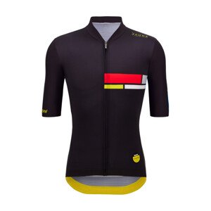 SANTINI Cyklistický dres s krátkým rukávem - TDF MAILLOT JAUNE ALPE D'HUEZ - černá/vícebarevná